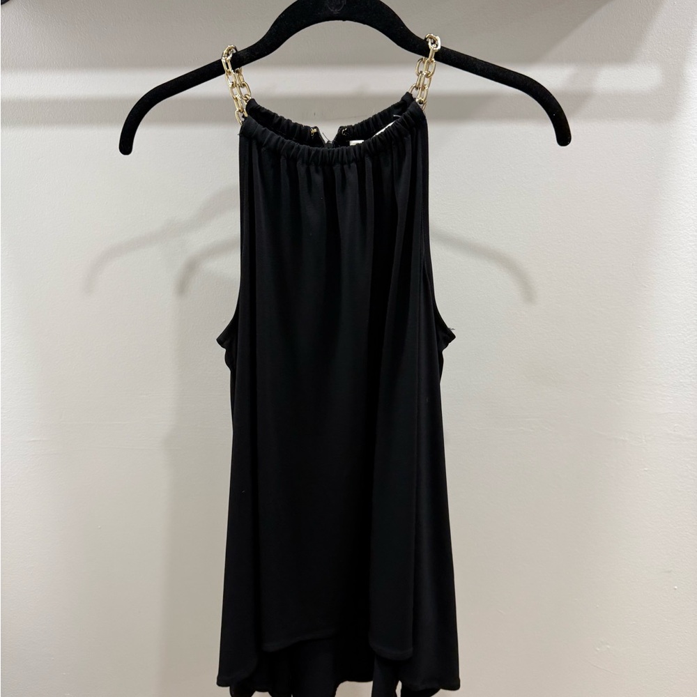 MICHAEL Michael Kors Black Tank Top with Gold Chain Straps